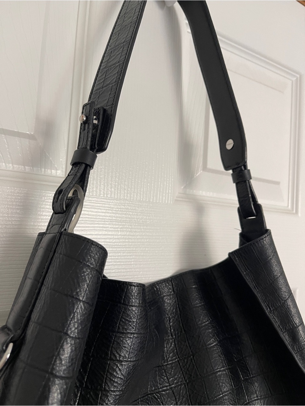 AllSaints Black Croc-Embossed Hobo Tote - Picture 3 of 4